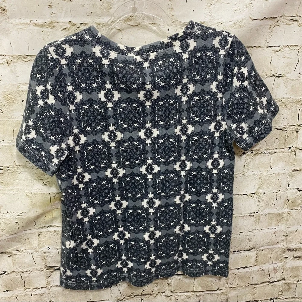 J Crew Gray Black Mosaic Tile Thick Short Sleeve Cotton T Shirt